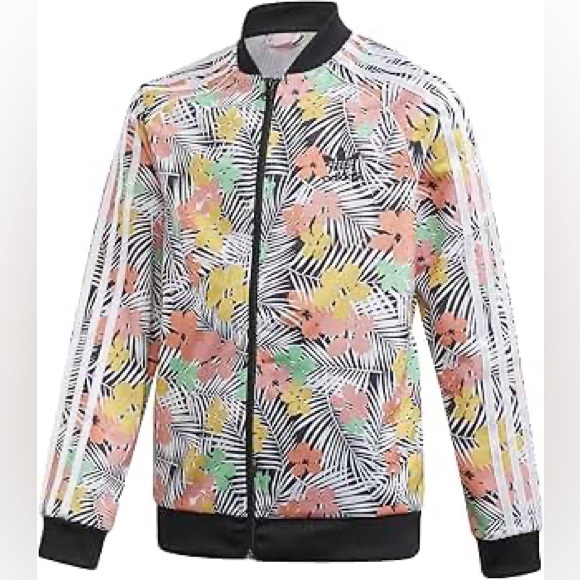 Adidas Originals Palm Tree Floral Print Girls Track Jacket - Size L - 13-14 Yrs - Picture 1 of 9